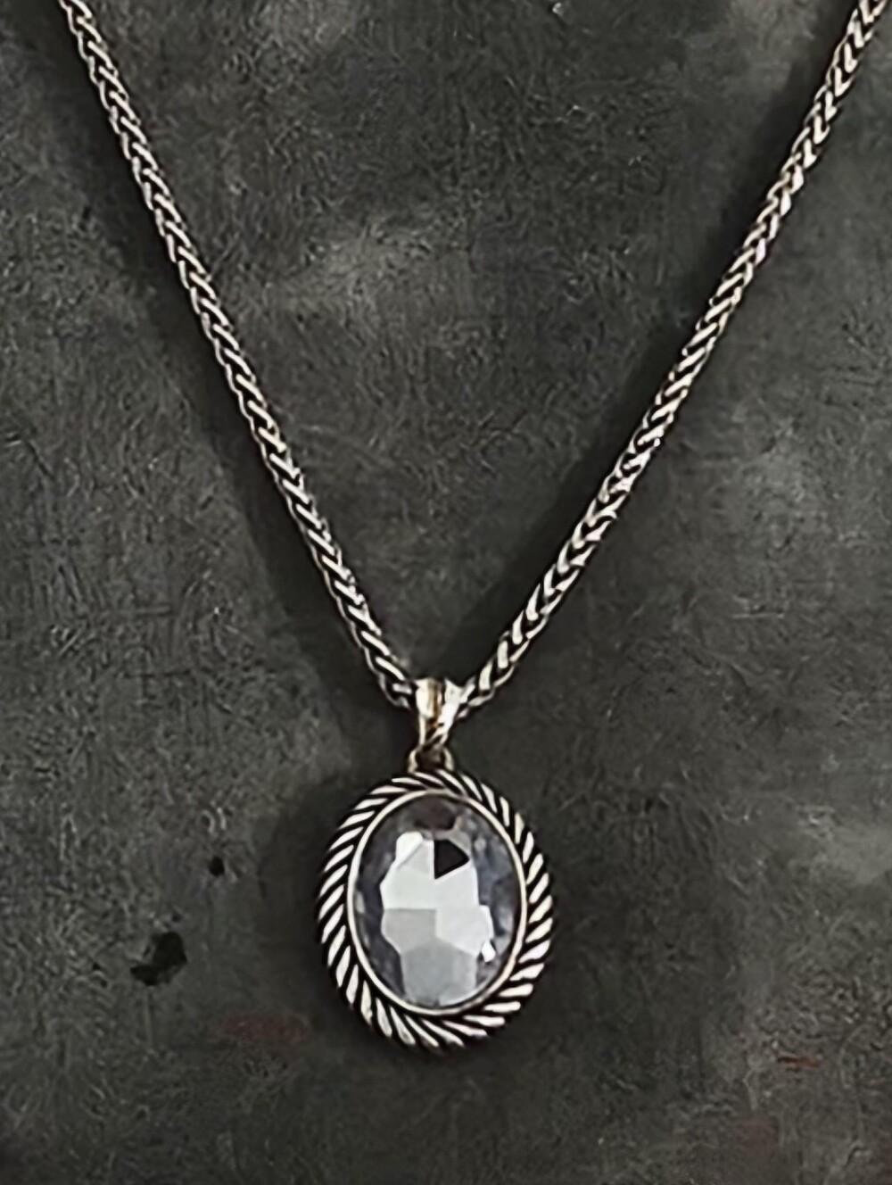 Silver Oval Faceted Clear Crystal Pendant Necklace
